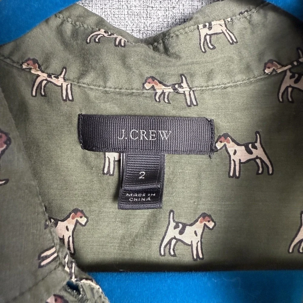 J.Crew Airedale Terrier Dog‎ Half Button Down Popover Henley Shirt Cotton/Silk 2 - Picture 5 of 6